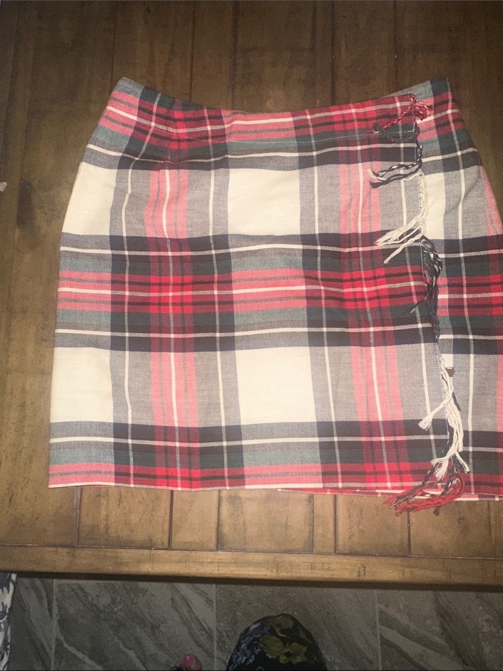 Express Plaid Wrap Mini Skirt in Pink, Gray and Ivory
